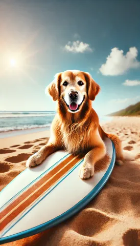 Golden Retriever Loves to Surf